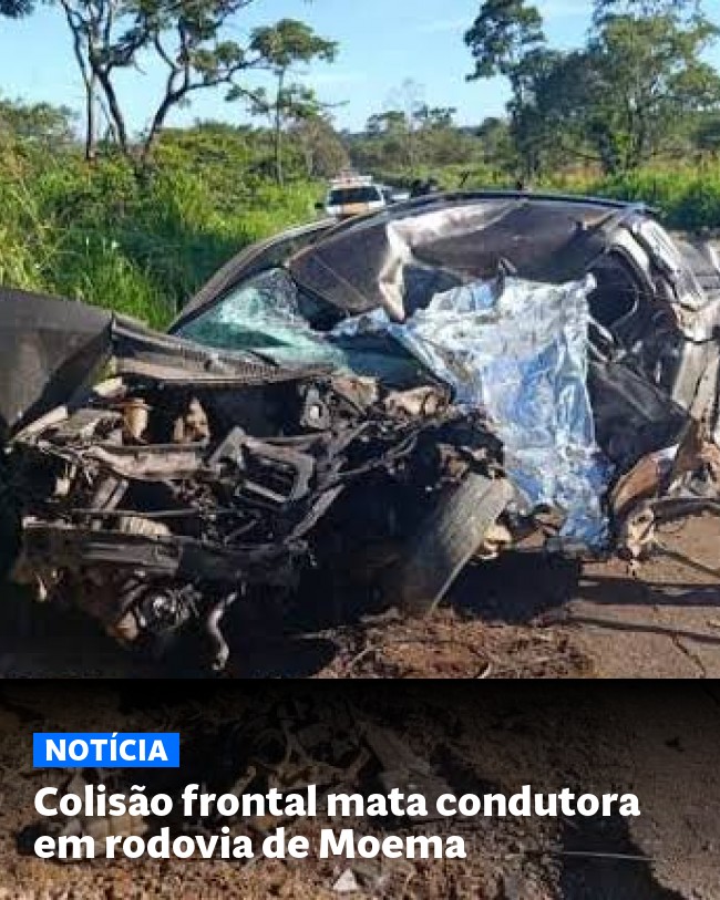 Colisão frontal mata condutora em rodovia de Moema - Post para compartilhamento via WhatsApp