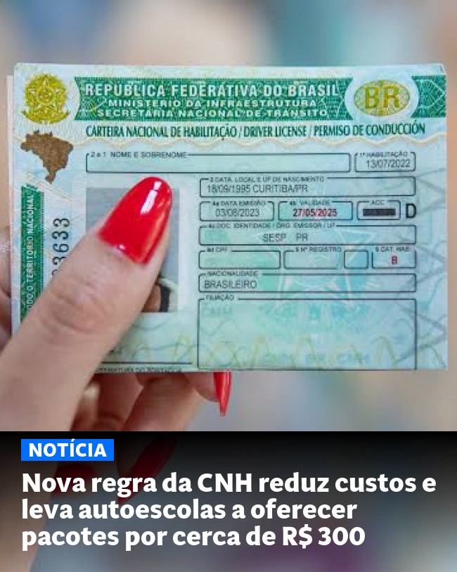 Nova regra da CNH reduz custos e leva autoescolas a oferecer pacotes por cerca de R$ 300 - Post para compartilhamento via WhatsApp