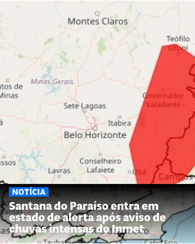 Santana do Paraíso entra em estado de alerta após aviso de chuvas intensas do Inmet - Post para compartilhamento via WhatsApp