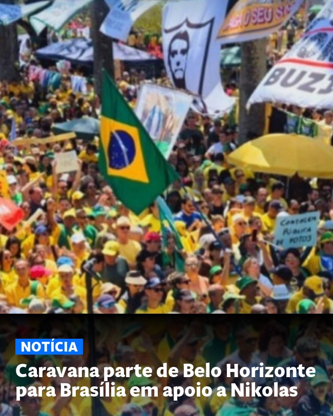 Caravana parte de Belo Horizonte para Brasília em apoio a Nikolas - Post para compartilhamento via WhatsApp