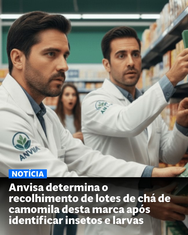 Anvisa determina o recolhimento de lotes de chá de camomila desta marca após identificar insetos e larvas - Post para compartilhamento via WhatsApp