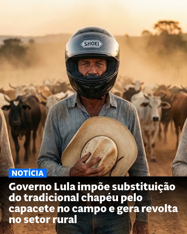 Governo Lula impõe substituição do tradicional chapéu pelo capacete no campo e gera revolta no setor rural - Post para compartilhamento via WhatsApp
