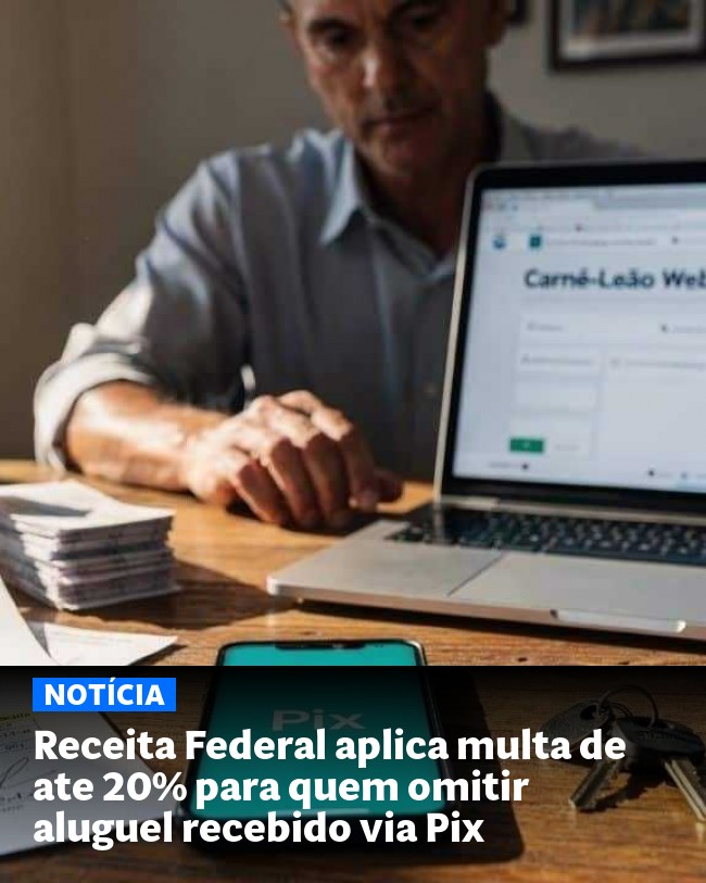 Receita Federal aplica multa de ate 20% para quem omitir aluguel recebido via Pix - Post para compartilhamento via WhatsApp