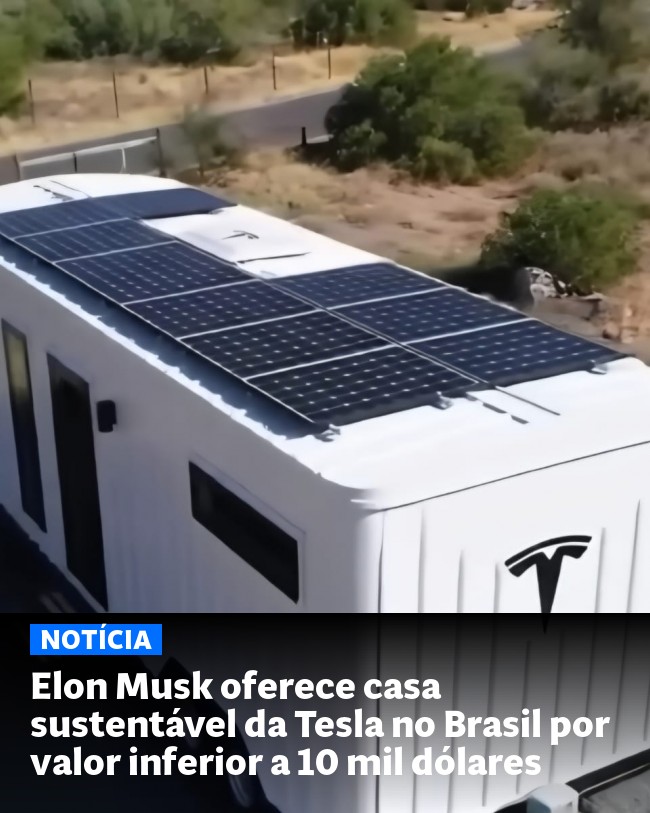 Elon Musk oferece casa sustentável da Tesla no Brasil por valor inferior a 10 mil dólares - Post para compartilhamento via WhatsApp