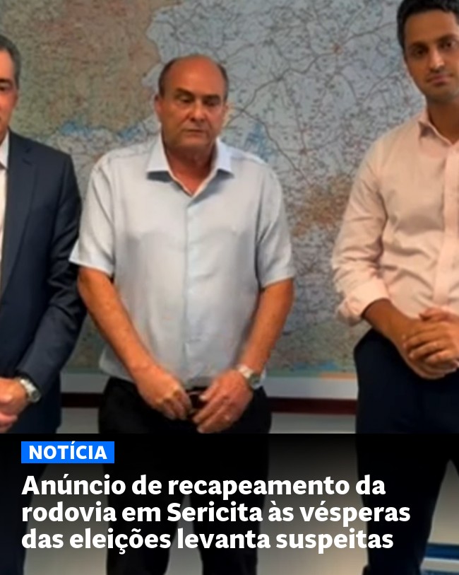 Anúncio de recapeamento da rodovia em Sericita às vésperas das eleições levanta suspeitas - Post para compartilhamento via WhatsApp