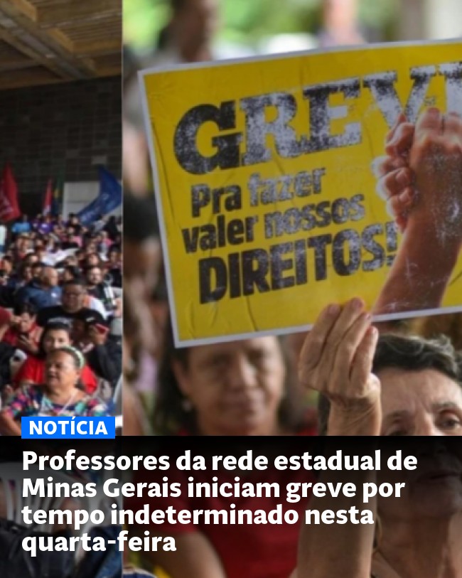Professores da rede estadual de Minas Gerais iniciam greve por tempo indeterminado nesta quarta-feira - Post para compartilhamento via WhatsApp
