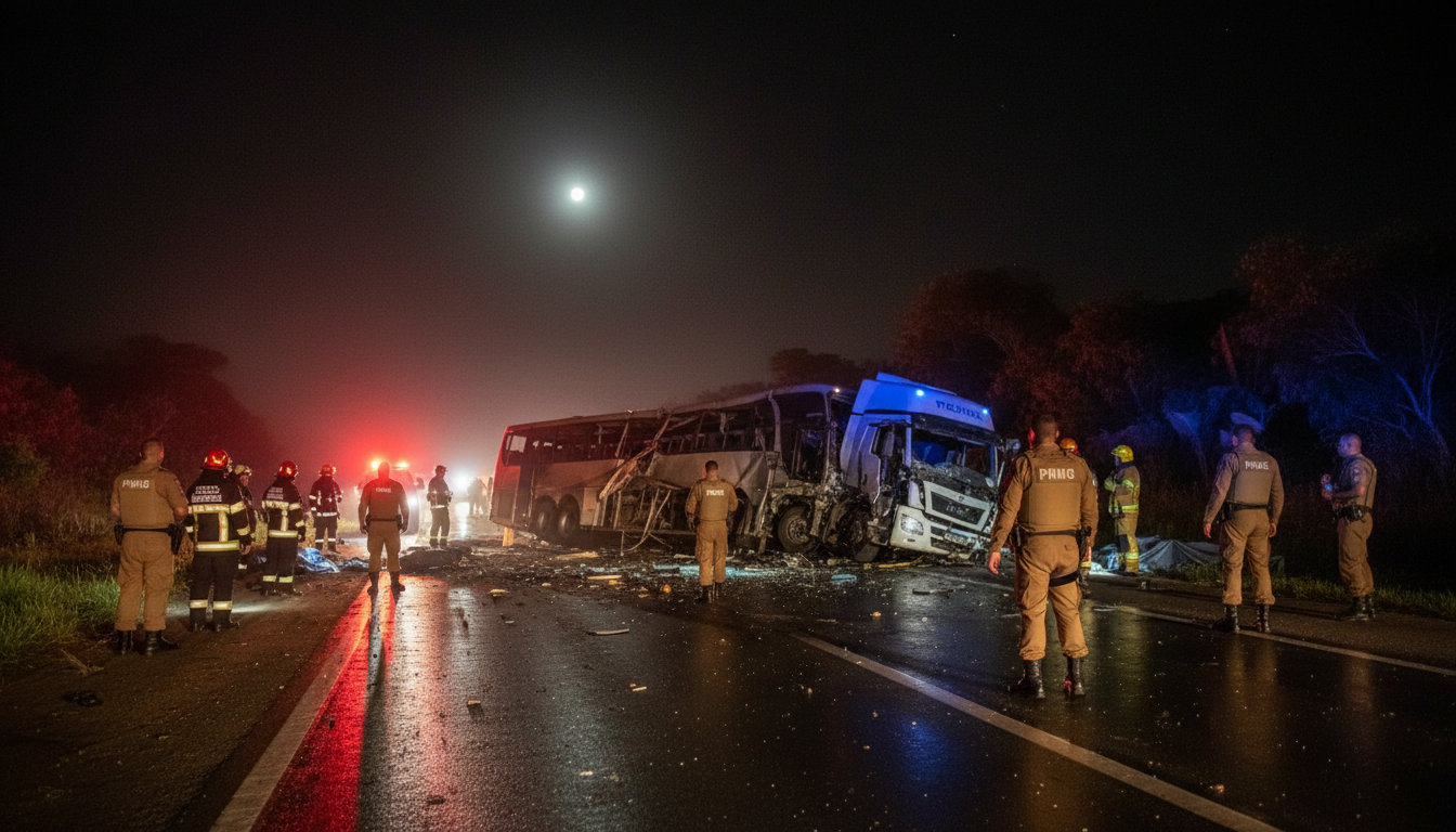 TRAGÉDIA NA BR-365: COLISÃO FRONTAL ENTRE ÔNIBUS E CARRETA DEIXA TRÊS MORTOS EM BURITIZEIRO