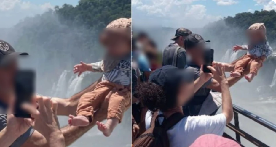 Imprudência nas Cataratas do Iguaçu coloca vida de bebê em risco por causa de fotografia