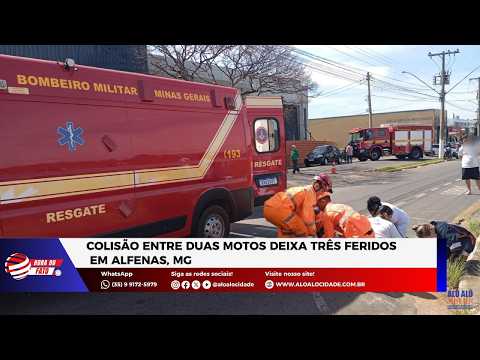 Um sério acidente de trânsito envolvendo duas motocicletas resultou em três pessoas feridas na manhã do último sábado, 9 de maio, em Alfenas, Minas Gera...
