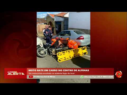 Um acidente entre moto e carro foi registrado na região central de Alfenas, Minas Gerais. O motociclista envolvido na colisão deixou o local da batida s...